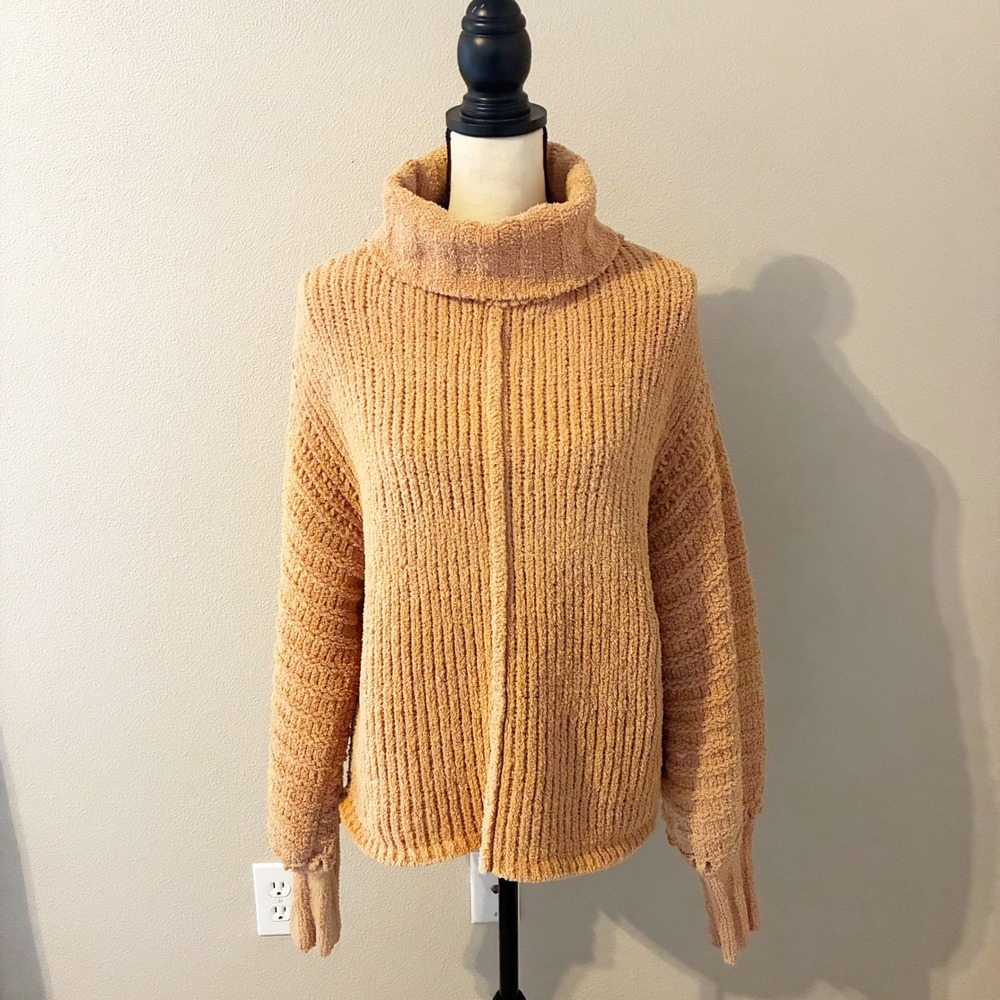 Miss Me Sweater Womens Small Tan Chunky Knit Turtleneck Balloon Sleeve Apricot